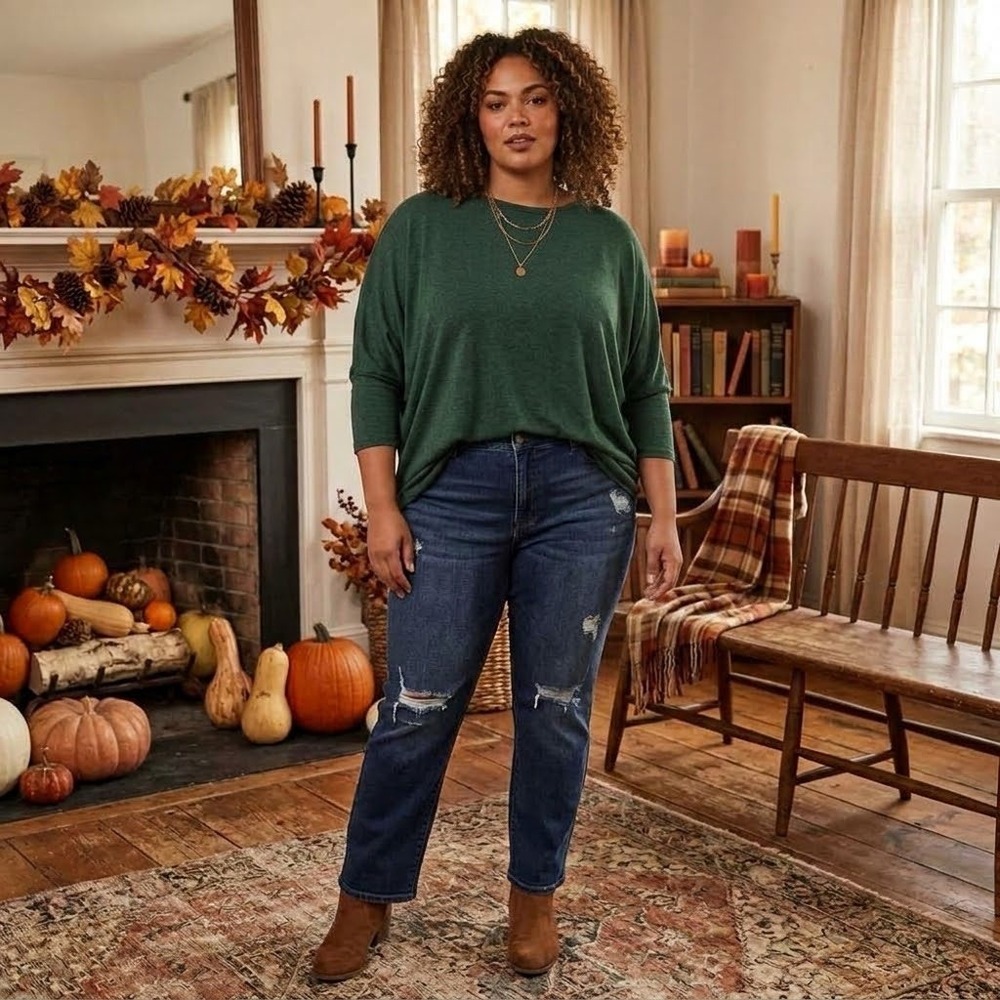 24/7 by Maurices Top Womens XXL Green Rayon Blend Dolman Sleeve Oversized Casual